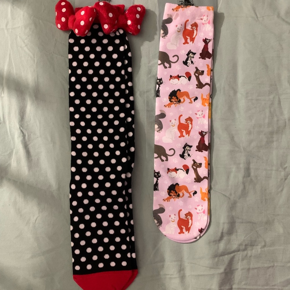 Disney Parks Minnie Mouse Bow Socks & Cats Socks Bundle Black Red Pink White